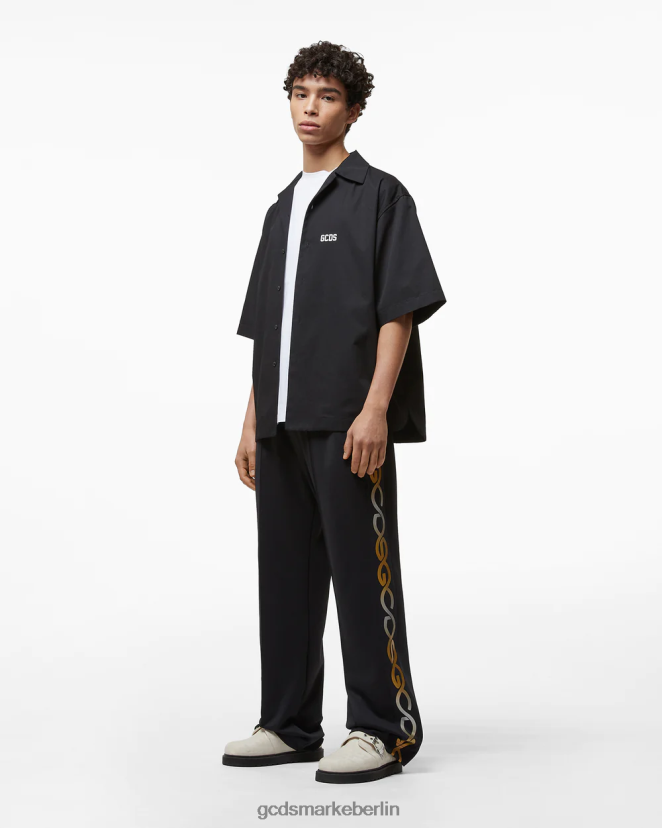 GCDS Männer Jogginghose mit reflektierendem Logo-Print LP42F128 Schwarz Kleidung