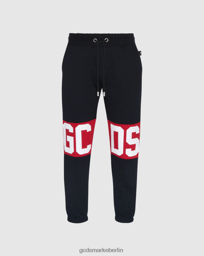 GCDS Männer Normale Jogginghose mit Logoband LP42F143 Schwarz Kleidung