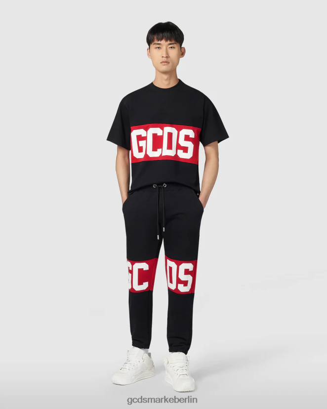 GCDS Männer Normale Jogginghose mit Logoband LP42F143 Schwarz Kleidung