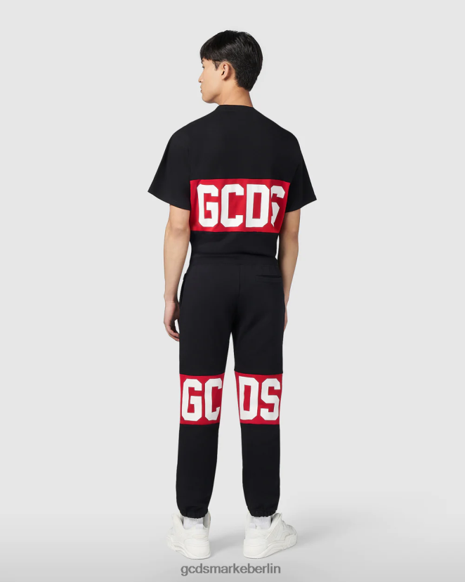 GCDS Männer Normale Jogginghose mit Logoband LP42F143 Schwarz Kleidung