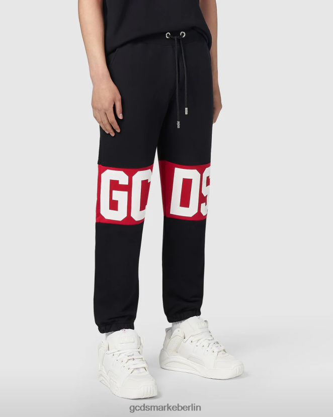 GCDS Männer Normale Jogginghose mit Logoband LP42F143 Schwarz Kleidung