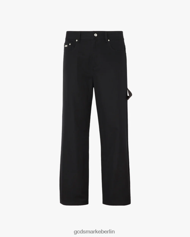 GCDS Männer Ultraweite Hose aus Baumwollcanvas LP42F124 Schwarz Kleidung