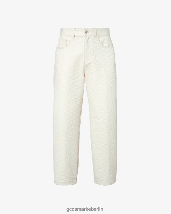 GCDS Männer Ultraweite Hose mit Monogramm LP42F123 cremefarben Kleidung