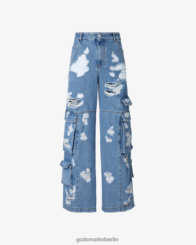 GCDS Männer Zerrissene Ultracargo-Jeanshose LP42F112 neues hellblau Kleidung