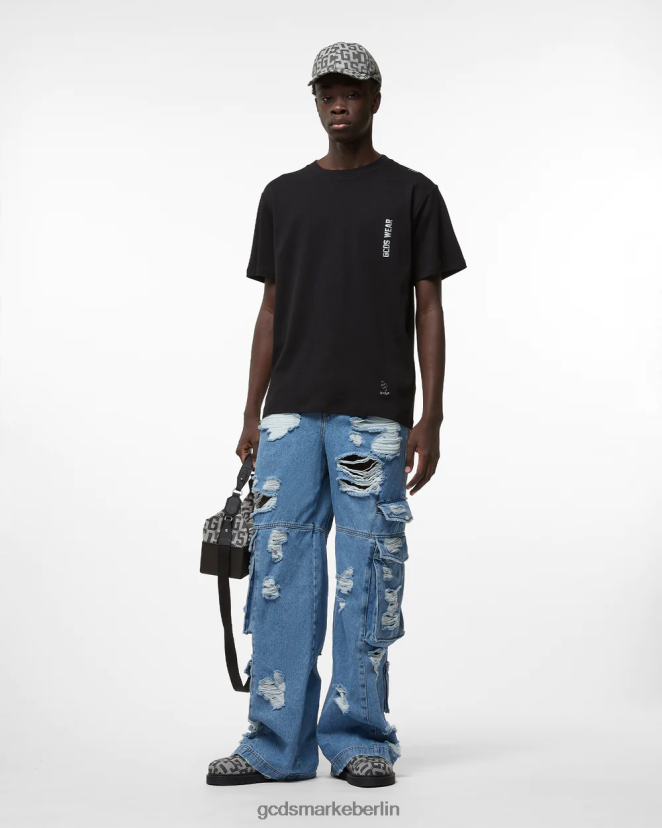 GCDS Männer Zerrissene Ultracargo-Jeanshose LP42F112 neues hellblau Kleidung