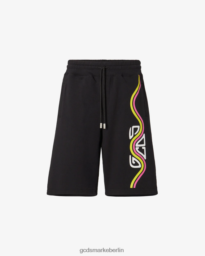 GCDS Männer Übergroße Bermuda mit Wellenlogo LP42F138 Schwarz Kleidung
