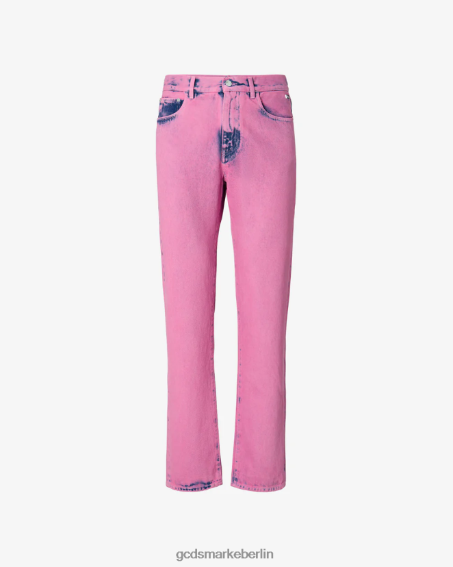 GCDS Männer gebleichter, gerade geschnittener Denim LP42F119 Fuchsie Kleidung