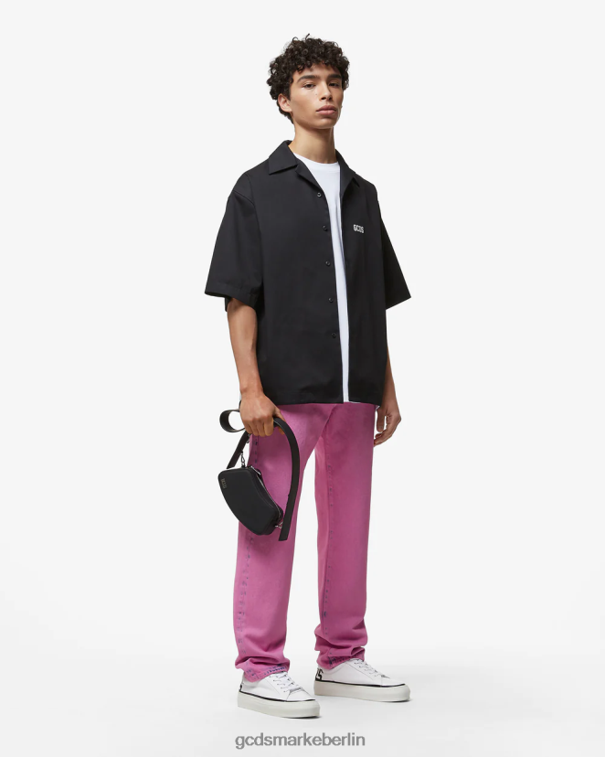GCDS Männer gebleichter, gerade geschnittener Denim LP42F119 Fuchsie Kleidung