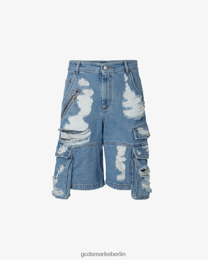 GCDS Männer zerrissene Ultracargo-Denim-Bermuda LP42F125 neues hellblau Kleidung