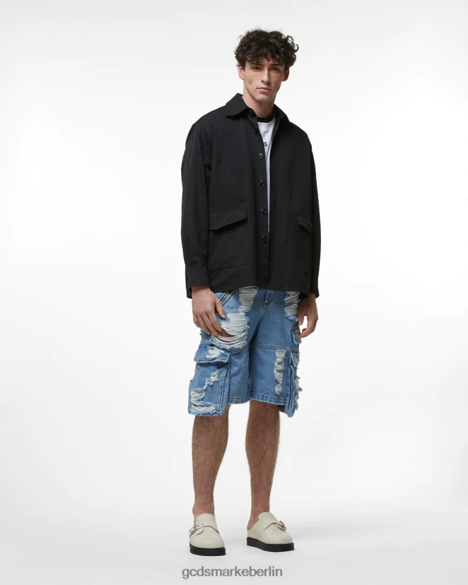 GCDS Männer zerrissene Ultracargo-Denim-Bermuda LP42F125 neues hellblau Kleidung