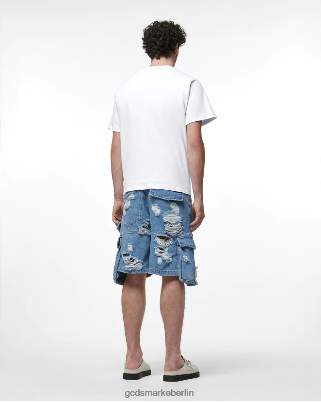 GCDS Männer zerrissene Ultracargo-Denim-Bermuda LP42F125 neues hellblau Kleidung