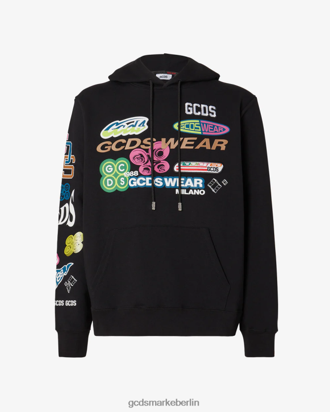 GCDS Männer Hentai übergroßer Kapuzenpullover LP42F60 Schwarz Kleidung