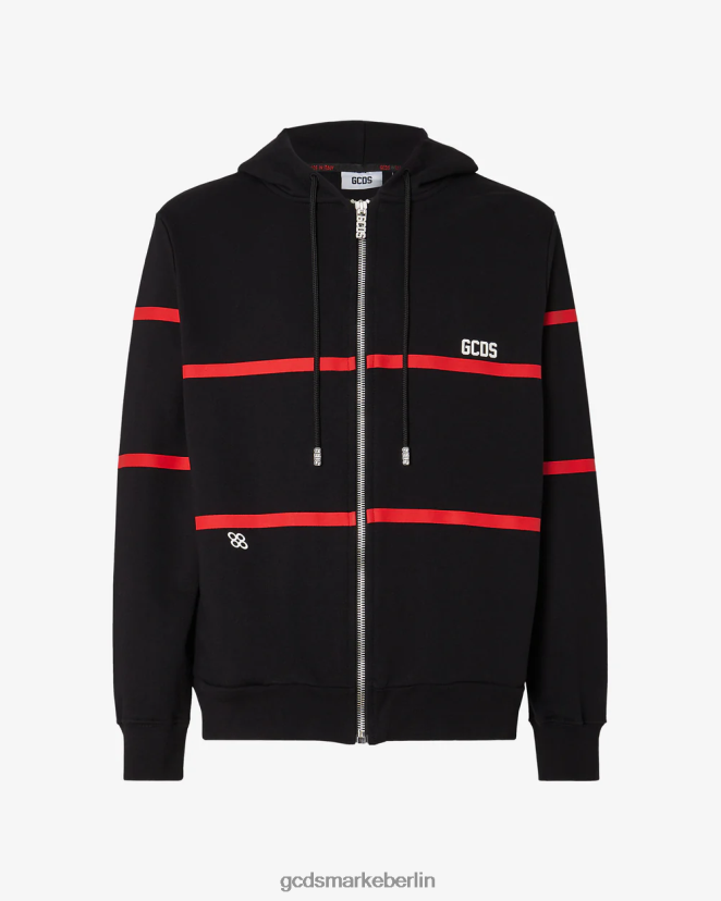 GCDS Männer Kapuzenpullover mit Reißverschluss und niedrigem Logoband LP42F56 Schwarz Kleidung