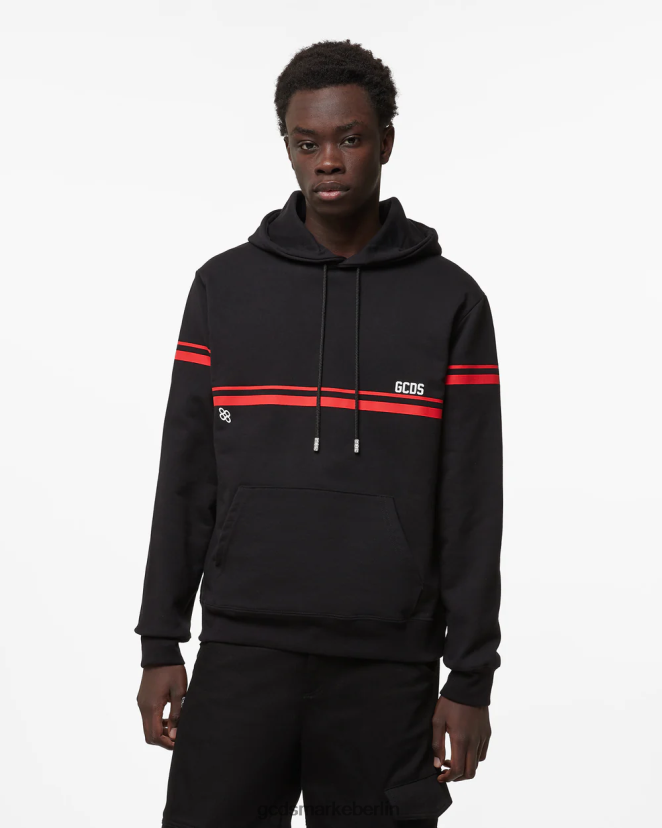 GCDS Männer Kapuzenpullover mit niedrigem Logoband LP42F58 Schwarz Kleidung