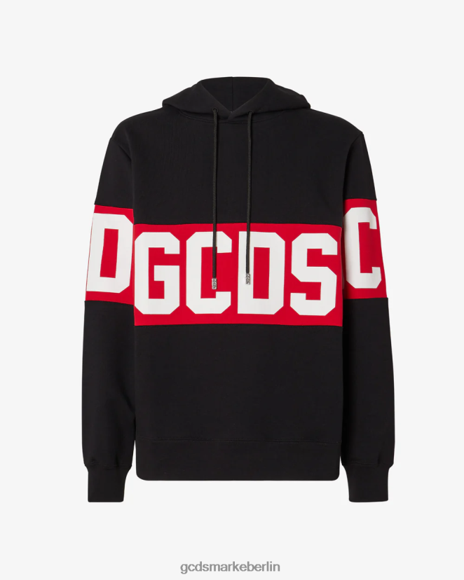 GCDS Männer Normaler Kapuzenpullover mit Logoband LP42F74 Schwarz Kleidung