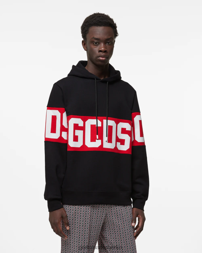 GCDS Männer Normaler Kapuzenpullover mit Logoband LP42F74 Schwarz Kleidung