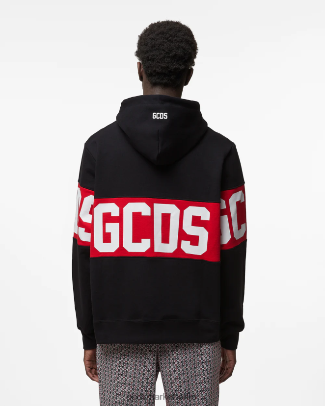 GCDS Männer Normaler Kapuzenpullover mit Logoband LP42F74 Schwarz Kleidung