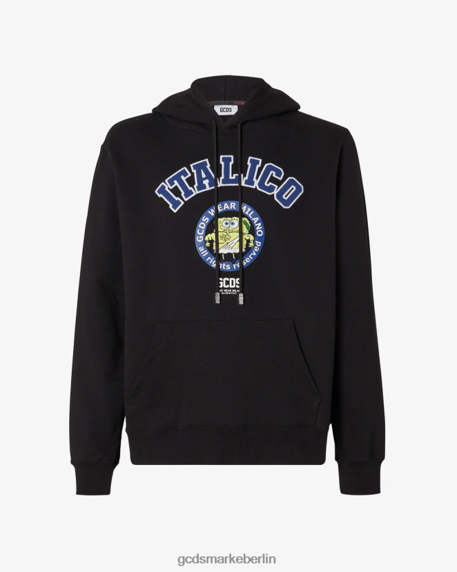 GCDS Männer Normaler Kapuzenpullover mit Spongebob-Italico-Print LP42F53 Schwarz Kleidung