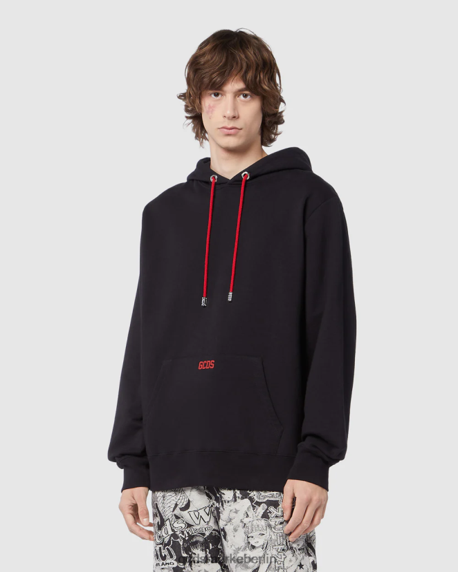 GCDS Männer Normaler Kapuzenpullover mit Öko-Logo LP42F70 Schwarz Kleidung