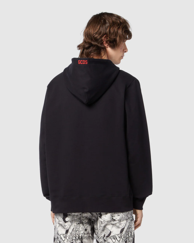 GCDS Männer Normaler Kapuzenpullover mit Öko-Logo LP42F70 Schwarz Kleidung