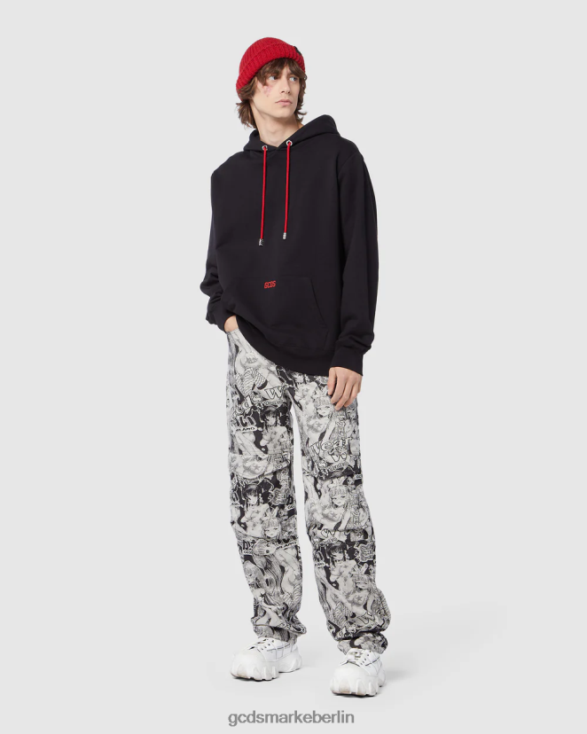 GCDS Männer Normaler Kapuzenpullover mit Öko-Logo LP42F70 Schwarz Kleidung