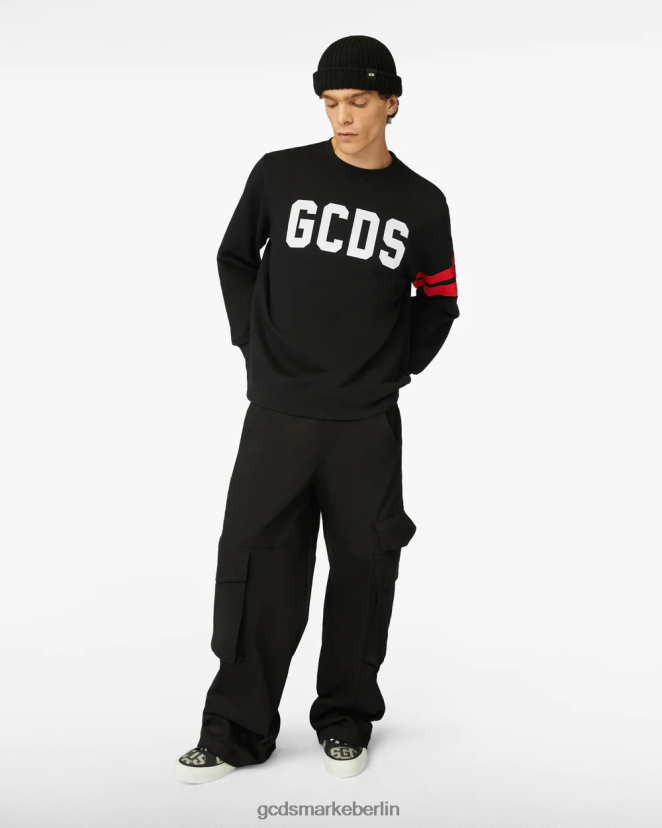GCDS Männer Normaler Rundhalsausschnitt mit Logo LP42F73 Schwarz Kleidung
