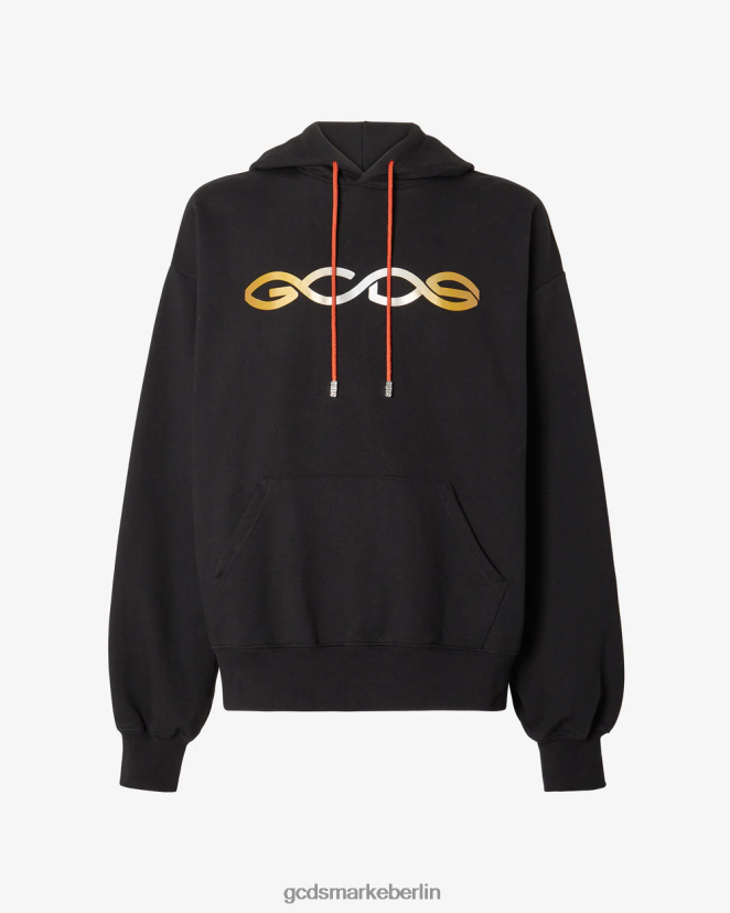 GCDS Männer Übergroßer Kapuzenpullover mit reflektierendem Logo-Print LP42F68 Schwarz Kleidung