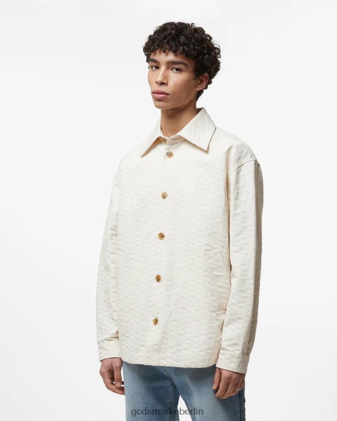 GCDS Männer Baumwoll-Overshirt mit Monogramm LP42F2 cremefarben Kleidung
