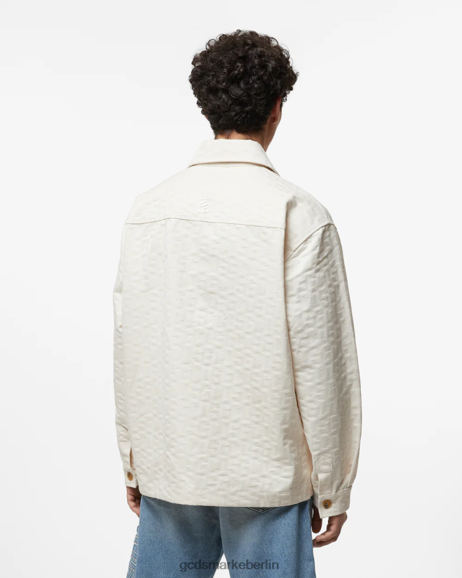 GCDS Männer Baumwoll-Overshirt mit Monogramm LP42F2 cremefarben Kleidung