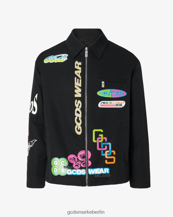 GCDS Männer Hentai-Trainerjacke aus Segeltuch LP42F5 Schwarz Kleidung