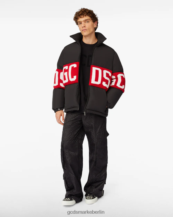 GCDS Männer Pufferjacke mit Logoband LP42F12 Schwarz Kleidung