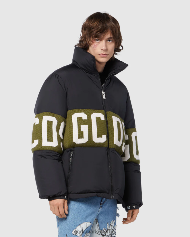 GCDS Männer Pufferjacke mit Logoband LP42F13 Militärgrün Kleidung