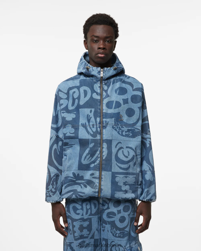GCDS Männer Windjacke aus Denim mit Schachbrettmuster LP42F9 neues hellblau Kleidung