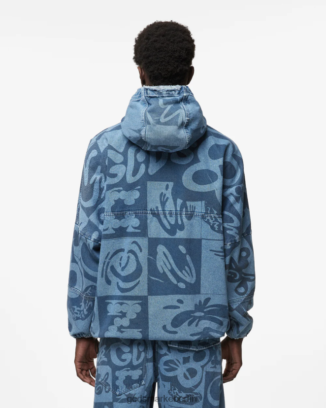 GCDS Männer Windjacke aus Denim mit Schachbrettmuster LP42F9 neues hellblau Kleidung