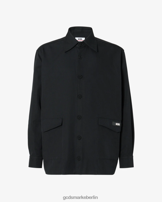 GCDS Männer Überhemd aus Baumwollcanvas LP42F4 Schwarz Kleidung