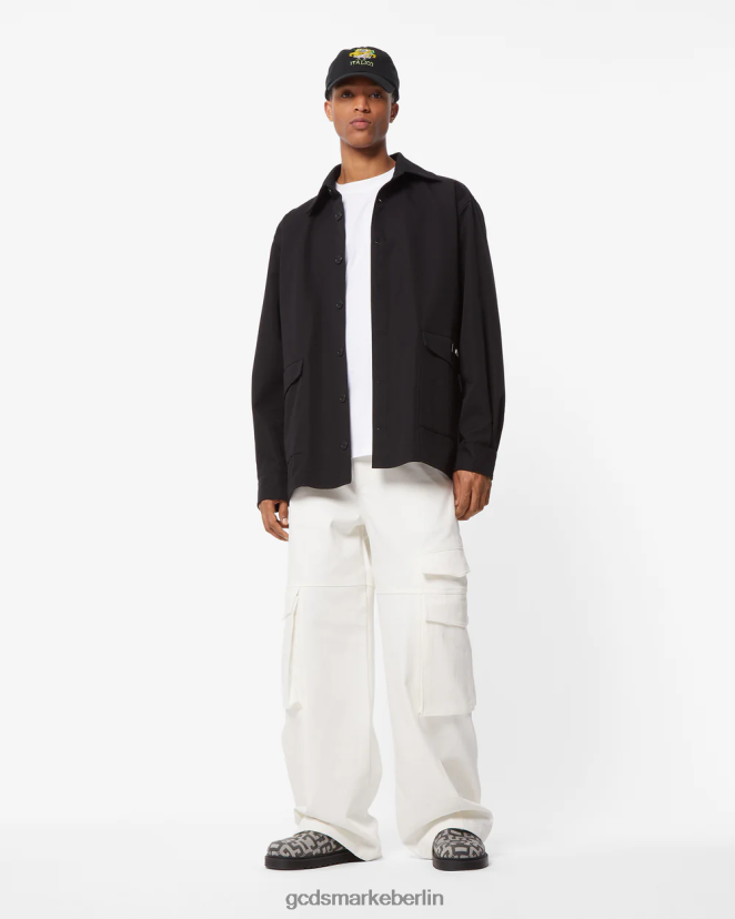 GCDS Männer Überhemd aus Baumwollcanvas LP42F4 Schwarz Kleidung