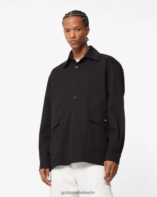 GCDS Männer Überhemd aus Baumwollcanvas LP42F4 Schwarz Kleidung