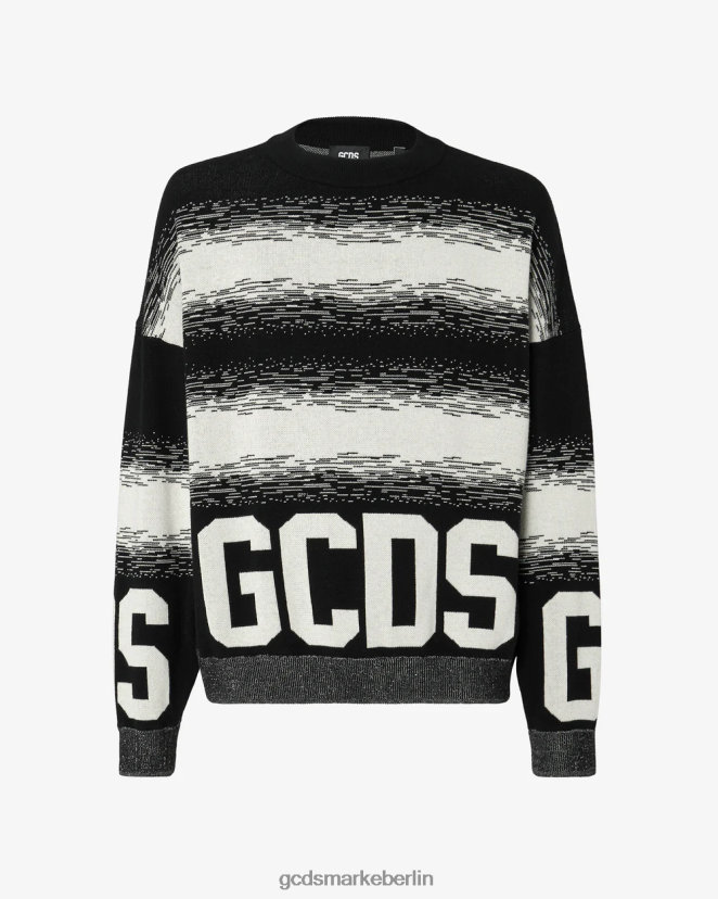GCDS Männer Degrade-Pullover aus Baumwolle mit niedrigem Bund LP42F23 Schwarz Kleidung