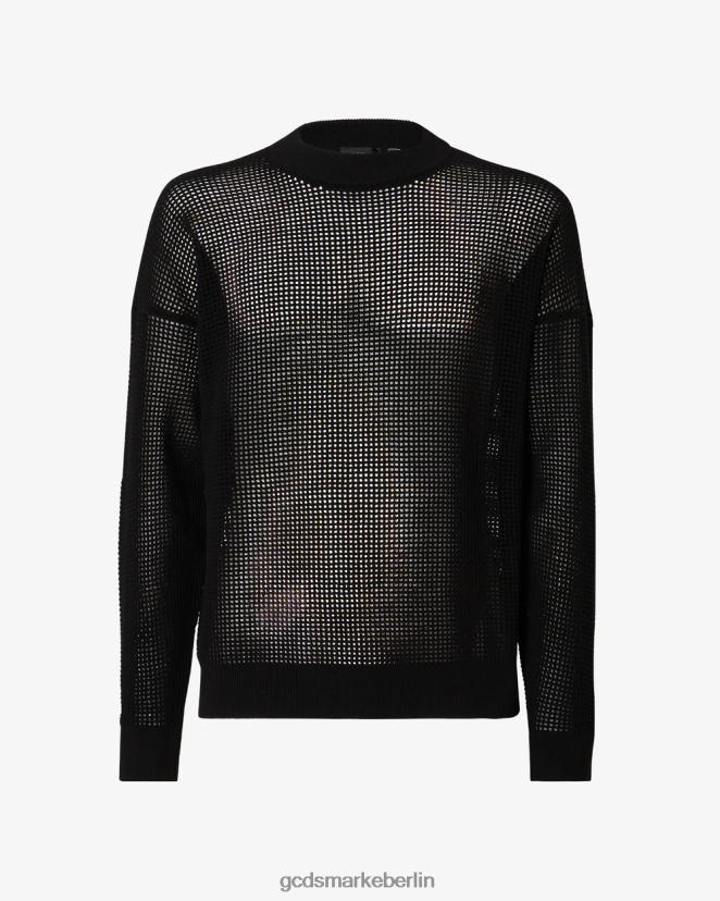 GCDS Männer Makramee-Pullover mit Logo LP42F21 Schwarz Kleidung