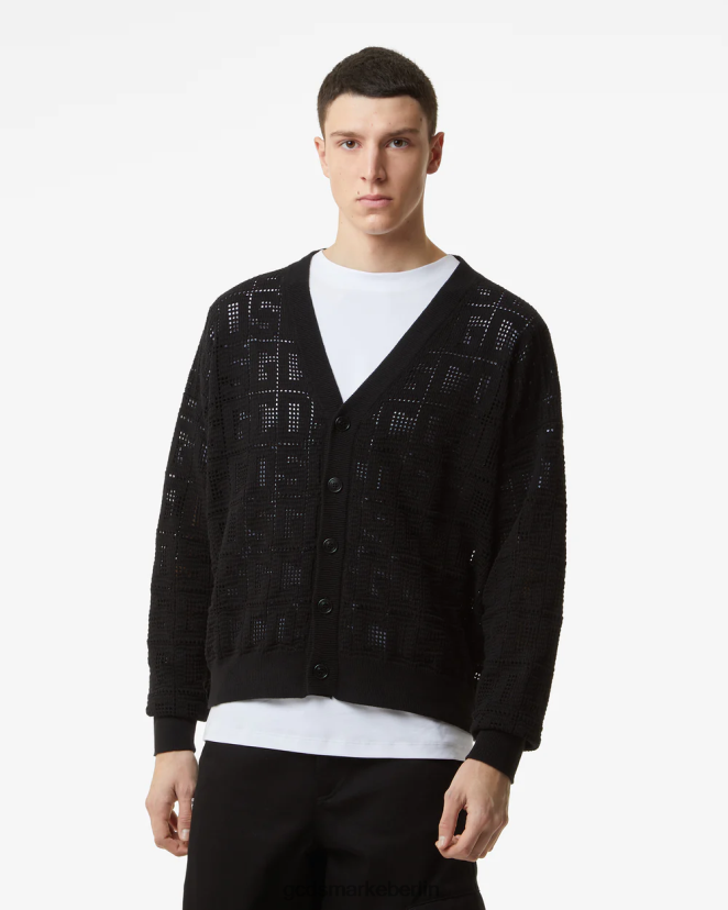 GCDS Männer Monogramm-Makramee-Cardigan LP42F20 Schwarz Kleidung