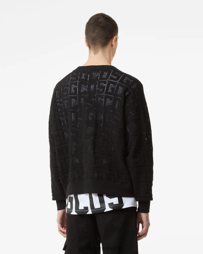 GCDS Männer Monogramm-Makramee-Cardigan LP42F20 Schwarz Kleidung