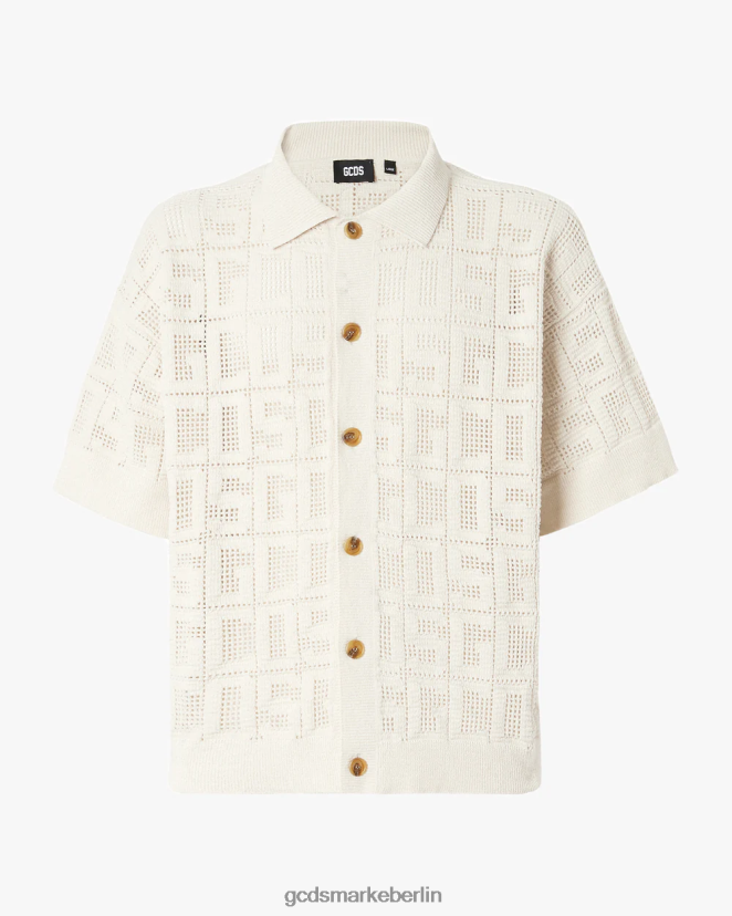 GCDS Männer Monogramm-Makramee-Shirt LP42F14 cremefarben Kleidung