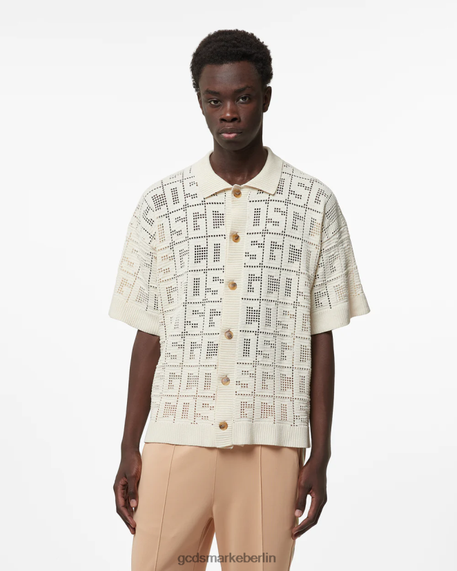 GCDS Männer Monogramm-Makramee-Shirt LP42F14 cremefarben Kleidung