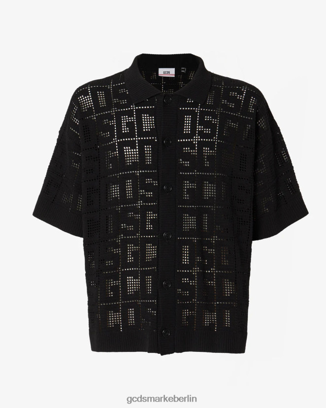 GCDS Männer Monogramm-Makramee-Shirt LP42F19 Schwarz Kleidung
