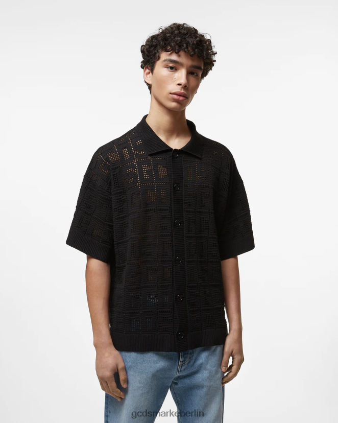 GCDS Männer Monogramm-Makramee-Shirt LP42F19 Schwarz Kleidung