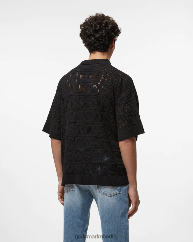 GCDS Männer Monogramm-Makramee-Shirt LP42F19 Schwarz Kleidung