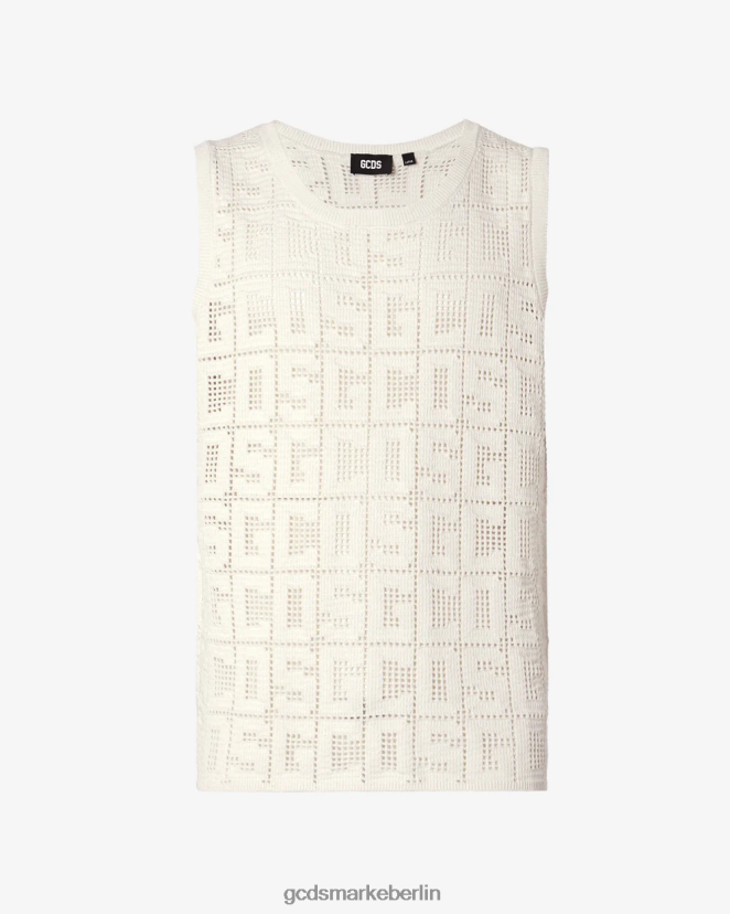 GCDS Männer Monogramm-Makramee-Tanktop LP42F16 cremefarben Kleidung