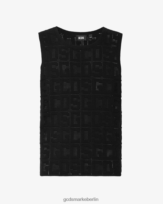 GCDS Männer Monogramm-Makramee-Tanktop LP42F17 Schwarz Kleidung