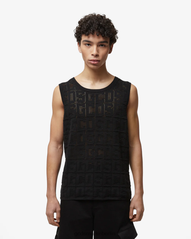 GCDS Männer Monogramm-Makramee-Tanktop LP42F17 Schwarz Kleidung