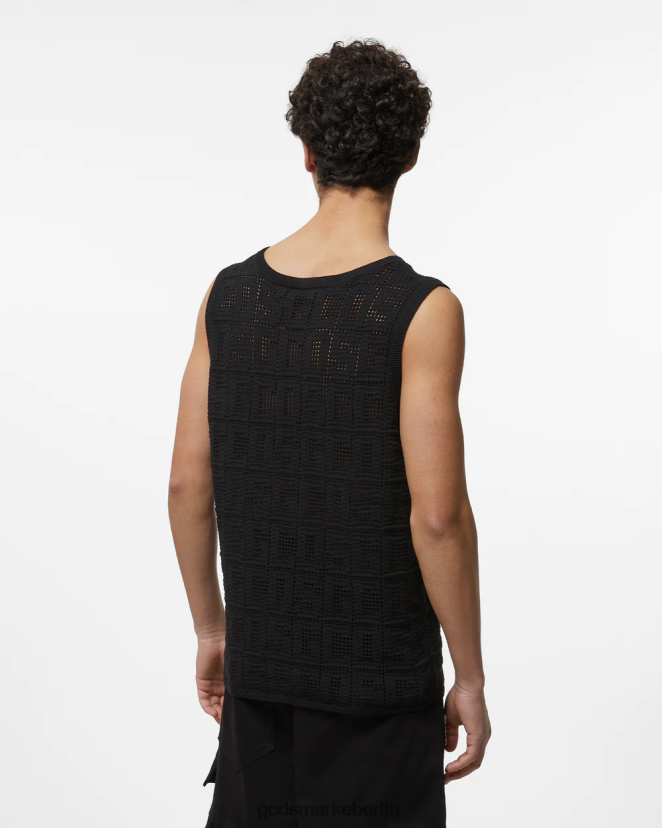 GCDS Männer Monogramm-Makramee-Tanktop LP42F17 Schwarz Kleidung